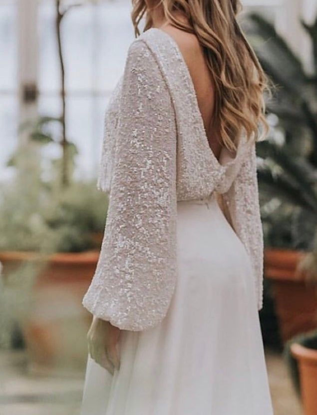 Modern Bridal ivory sequin fabric dress using Chenca sequinned lace 5 Modern Bridal ivory sequin fabric dress using Chenca sequinned lace 5