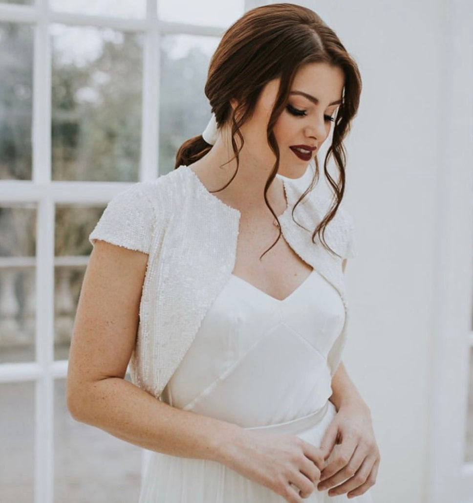 Wedding bolero using ivory sequin fabric Chenca Wedding bolero using ivory sequin fabric Chenca