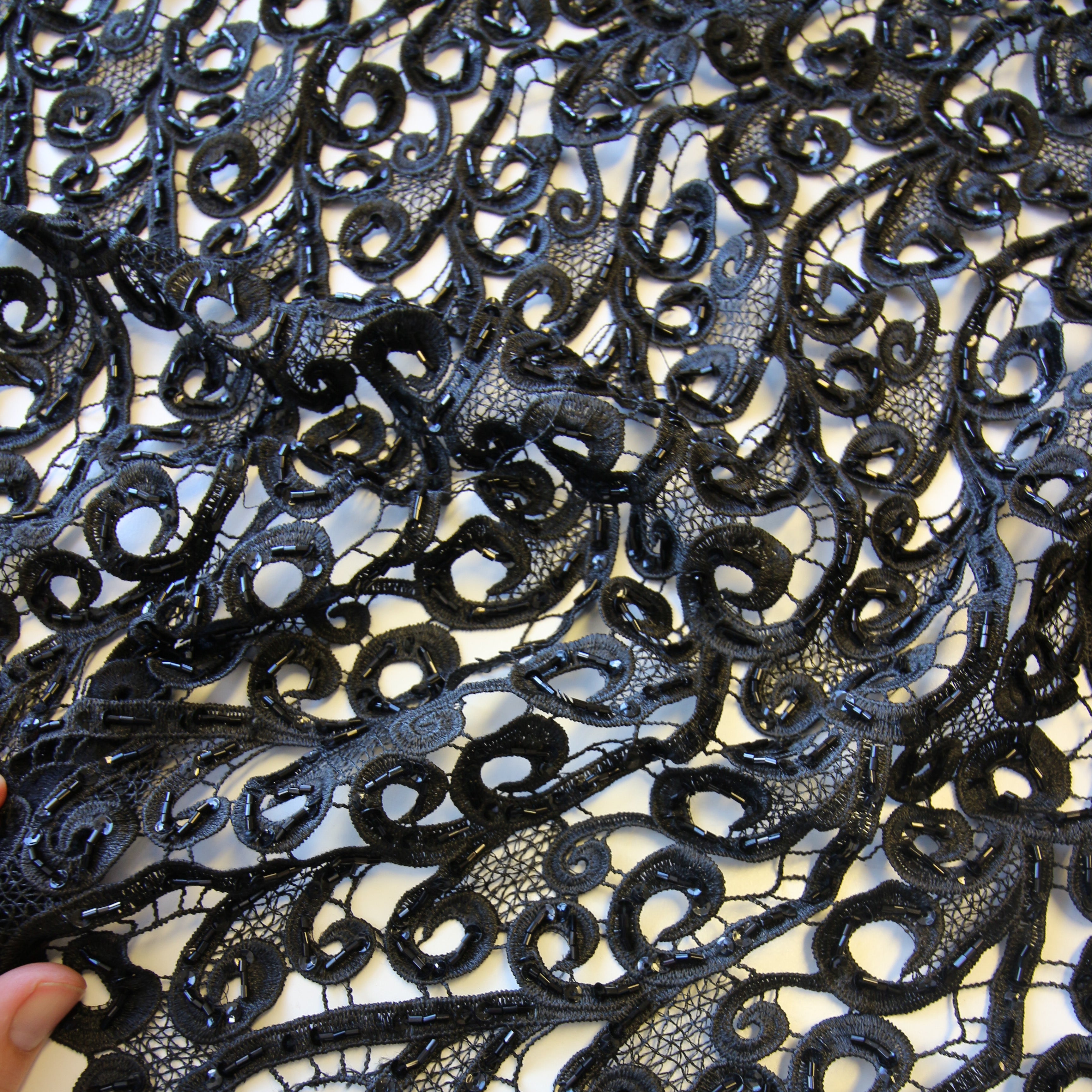 FANCY!!! Black Heavy Corded Lace with Paillettes, Beading