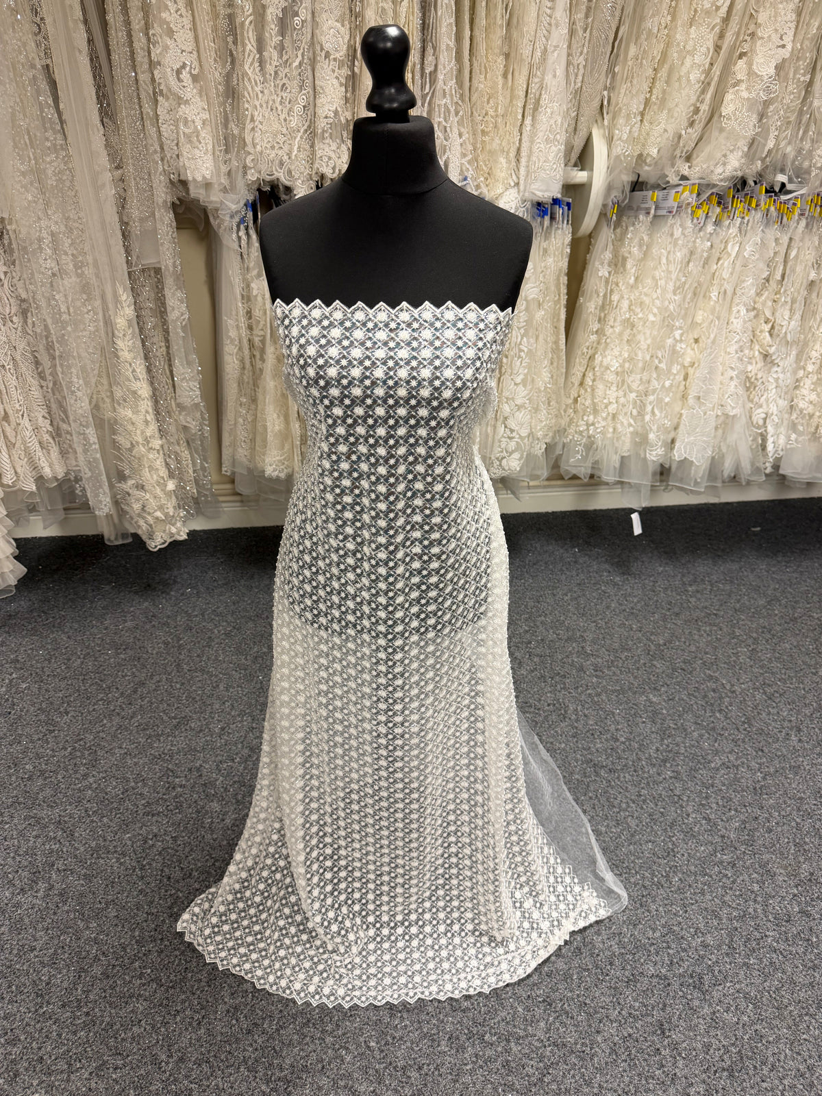 Ivory Emb Beaded Tulle - EB1059
