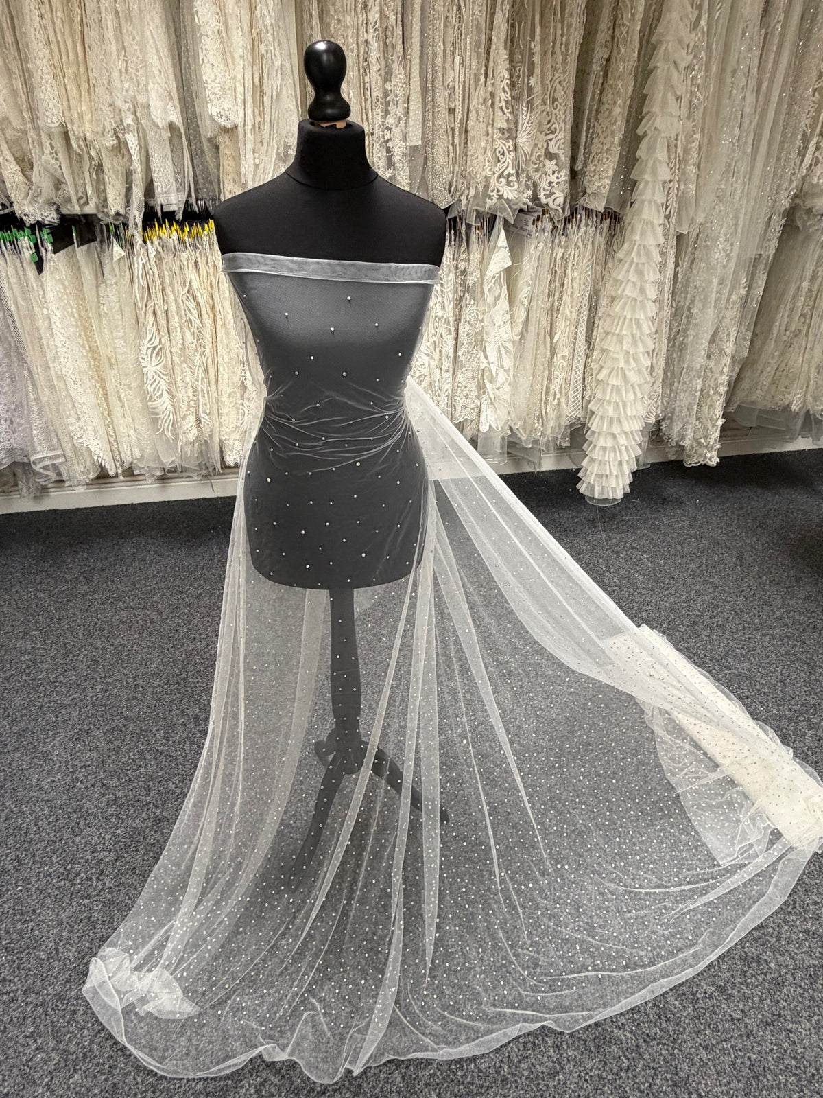 Ivory Emb Beaded Tulle - EB1061