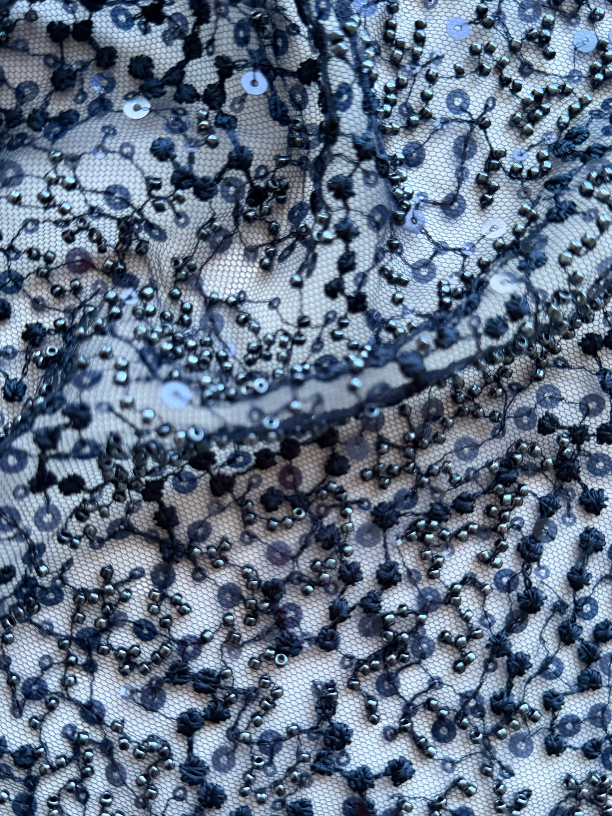 Navy Embroidered Beaded Tulle - EB1050