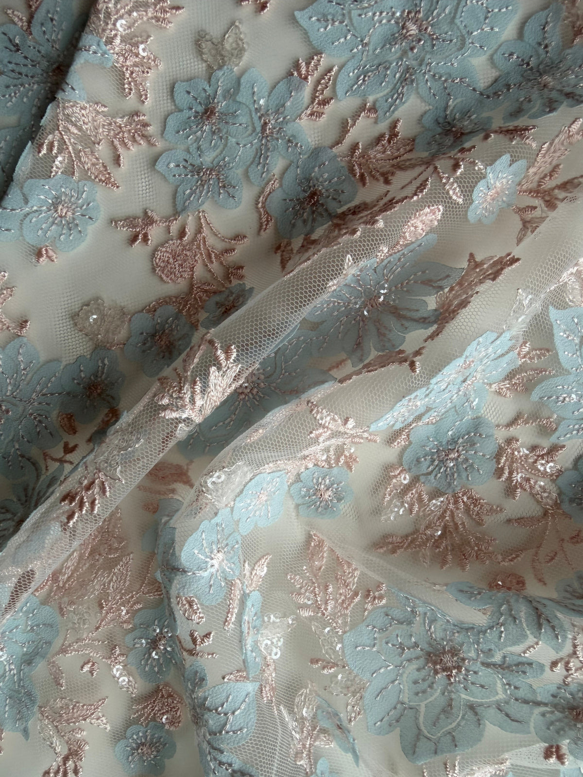 Pink & Blue Embroidered Lace - EB3053