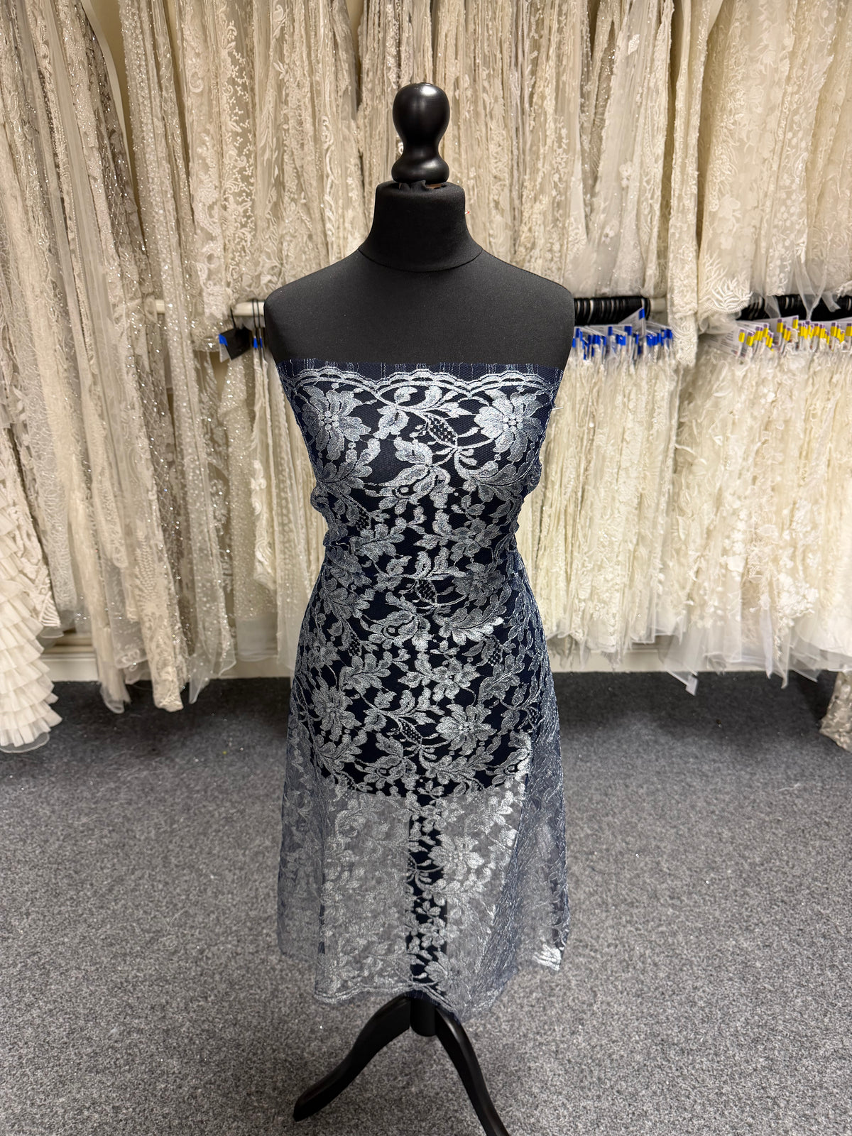 Navy with Silver French Lace - LA2002