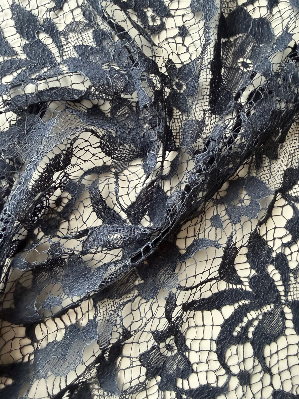 Navy Blue Silk Wool Italian Lace - P269