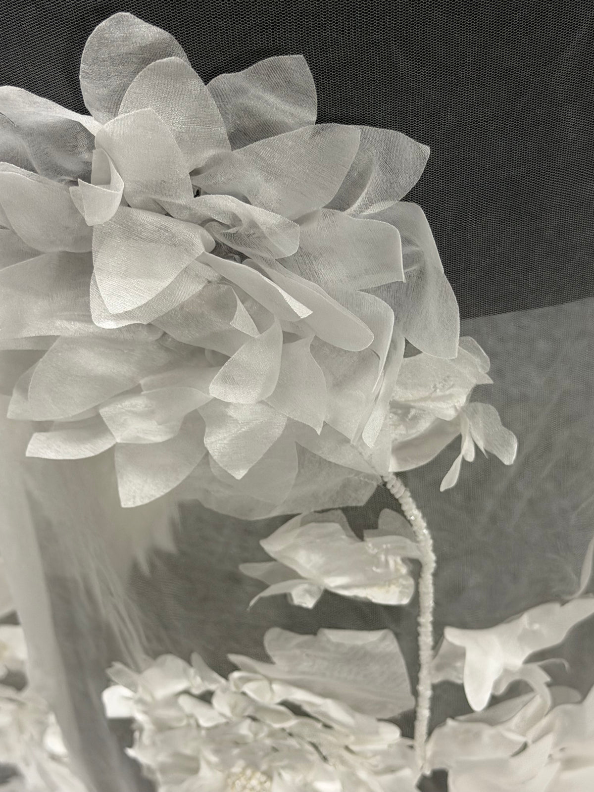 Ivory 3D Emb Beaded Tulle - EB1109