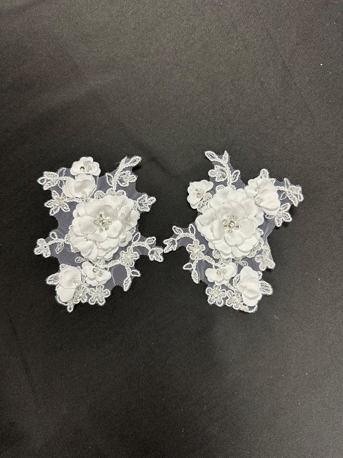 White Beaded 3D Lace Appliques - T286