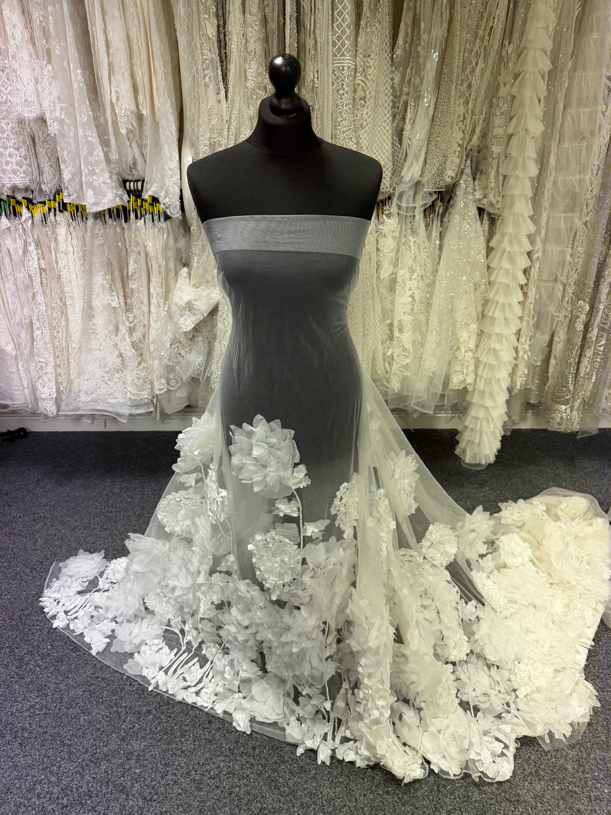 Ivory 3D Emb Beaded Tulle - EB1109