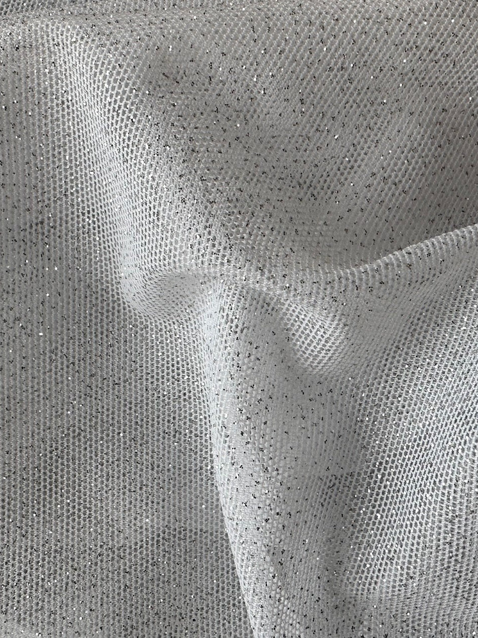 White Stretch Glitter Fabric - Bastion