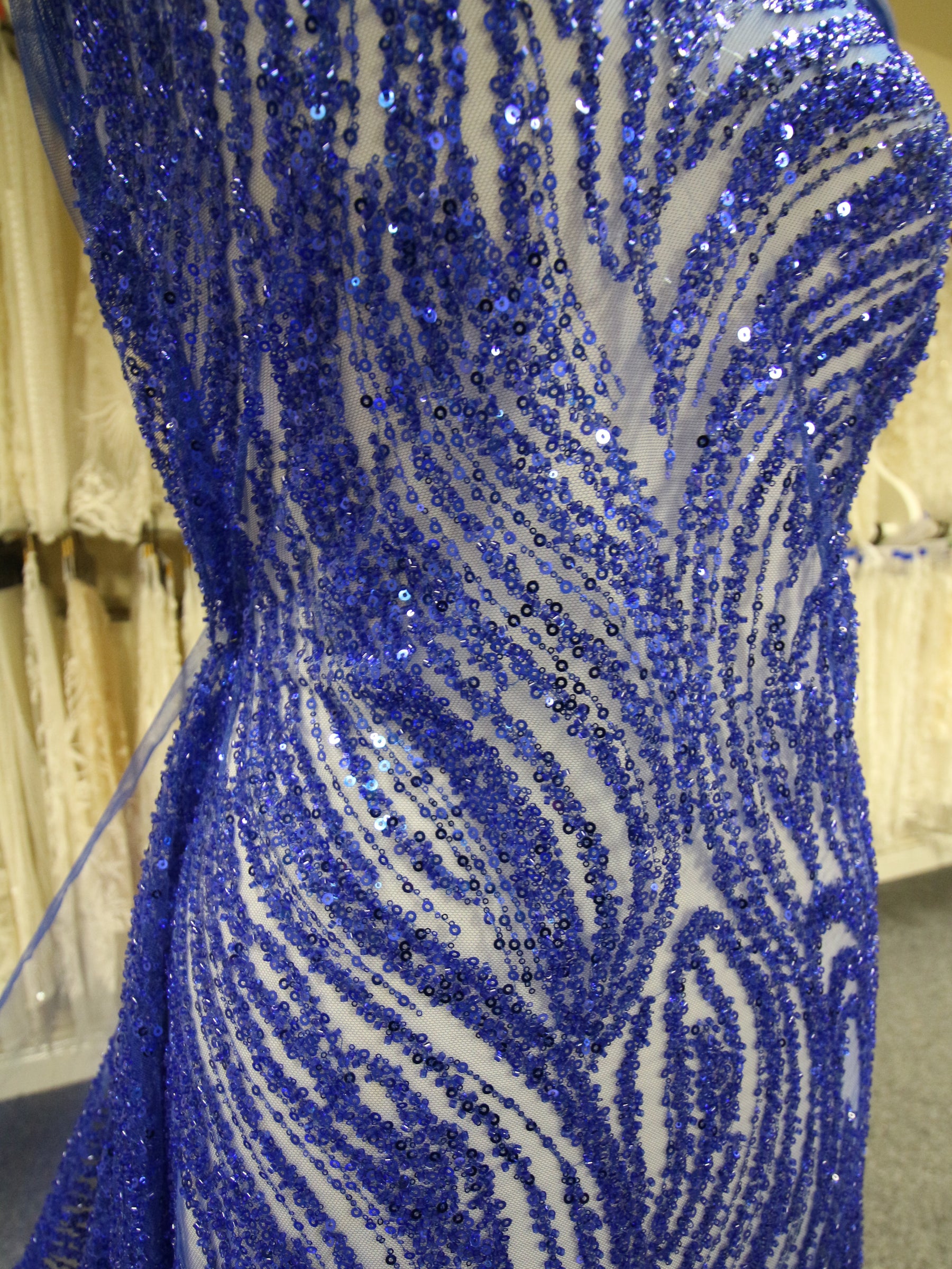 Blue Beaded & Sequinned Lace - Gillian