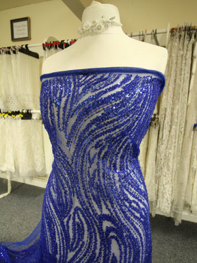 Blue Beaded & Sequinned Lace - Gillian