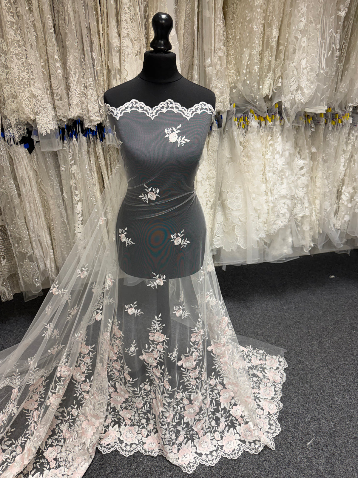 Ivory and Pink Embroidery Lace - EB5032