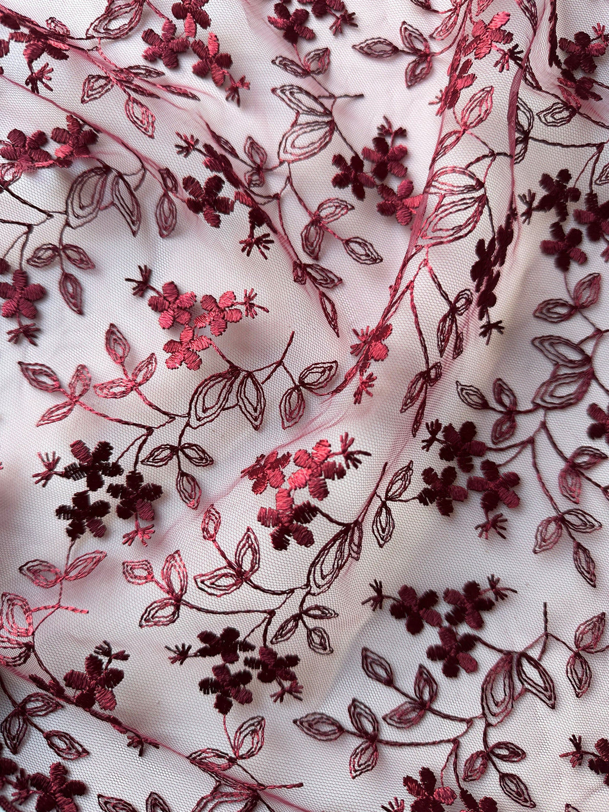 Wine Embroidered Lace - P625