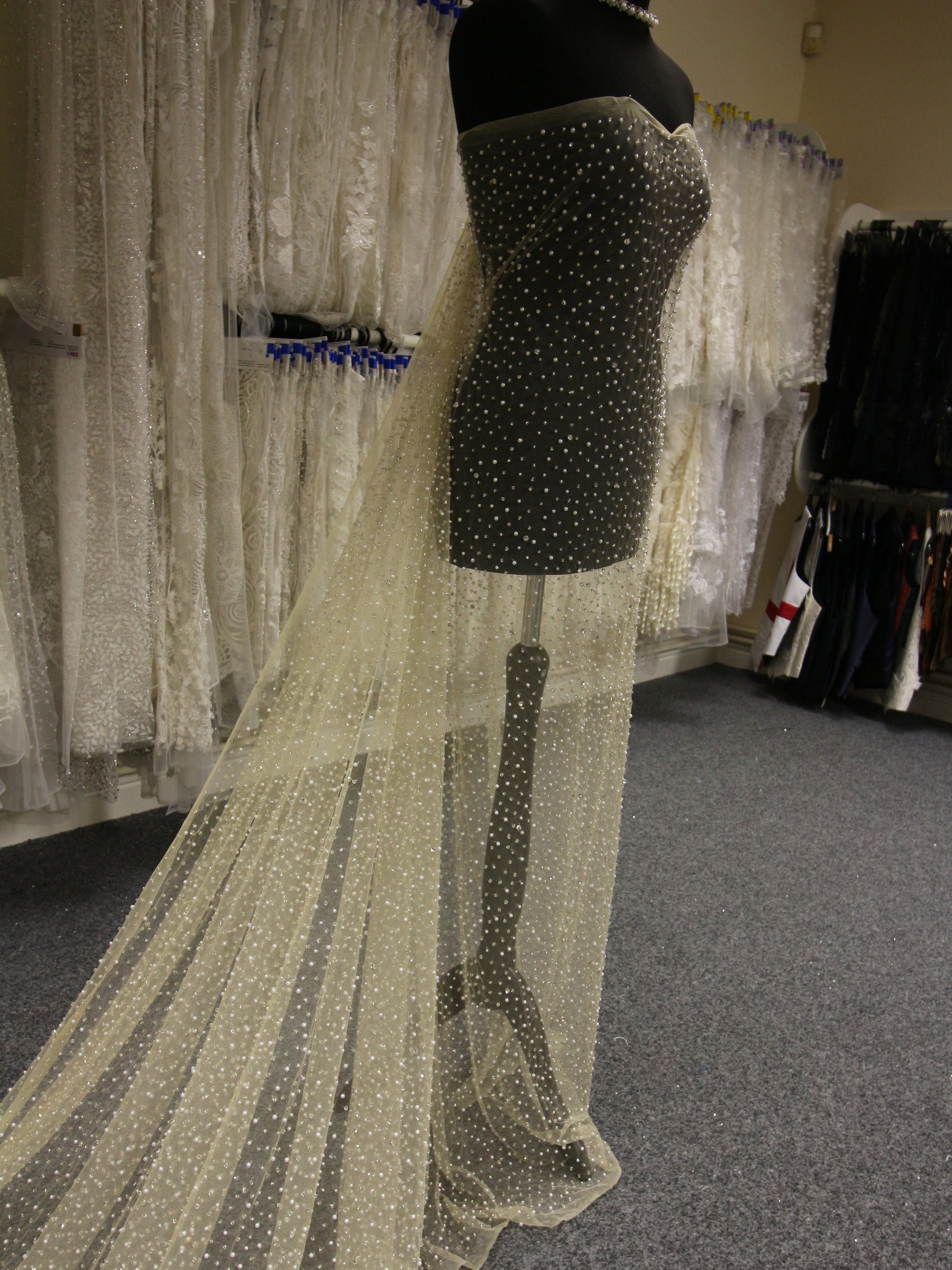 Champagne Diamanté & Beaded Tulle - Zola