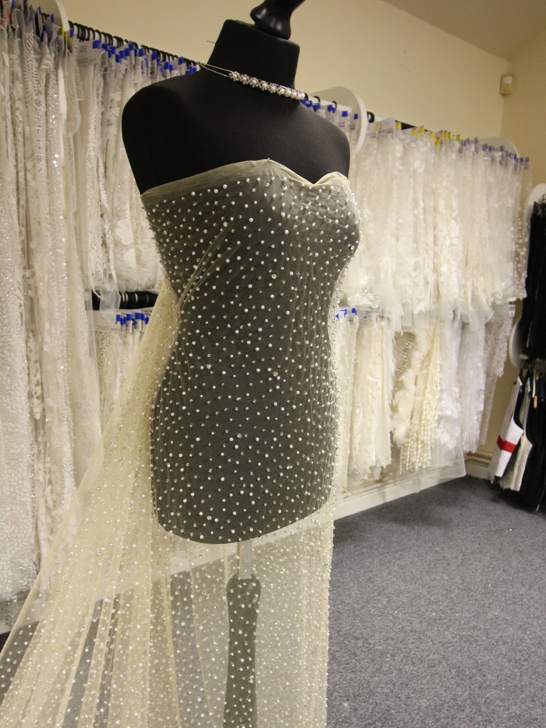 Champagne Diamanté & Beaded Tulle - Zola