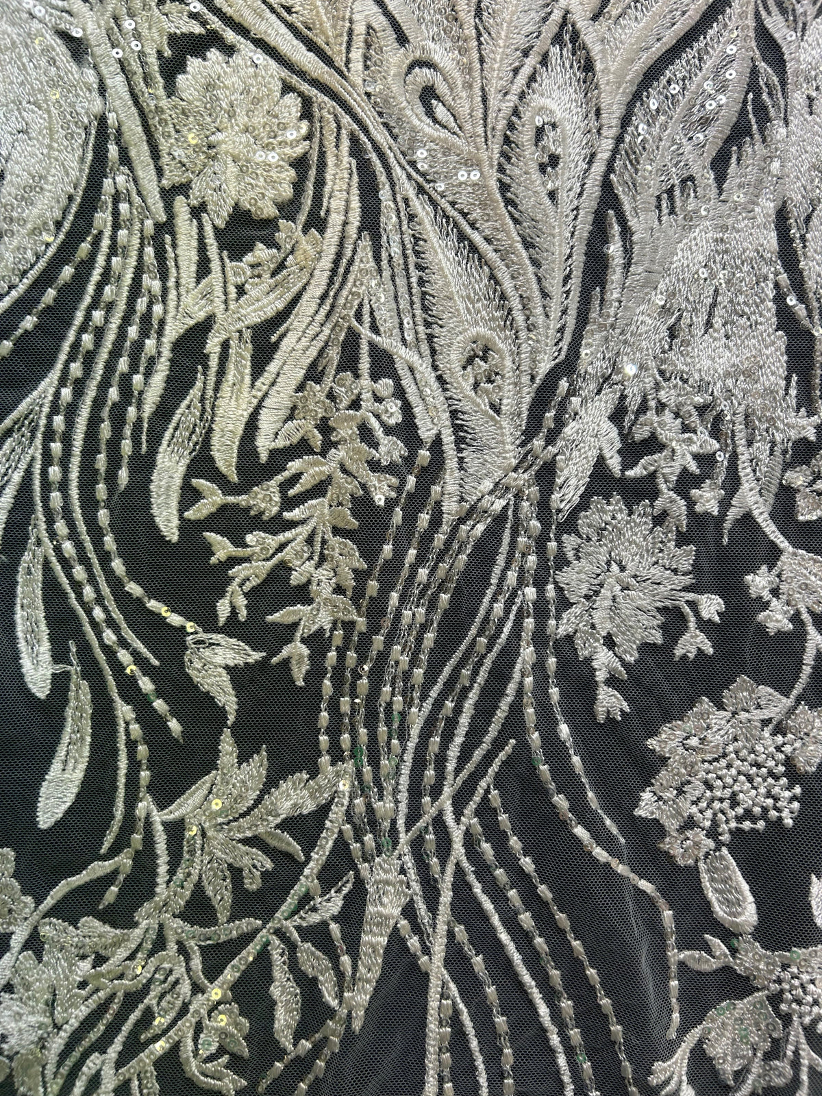 Ivory Sequinned Embroidery Lace - Dusk