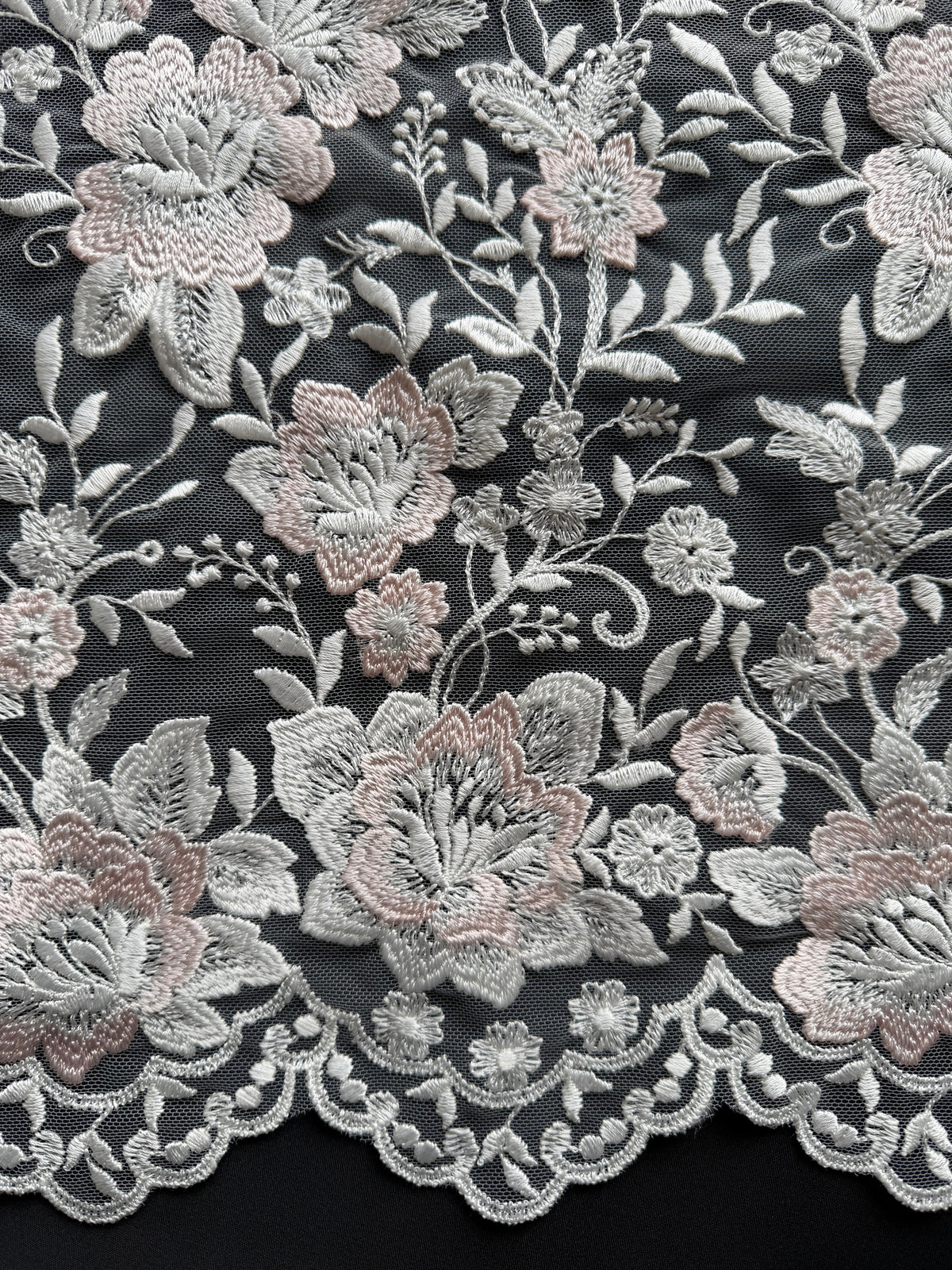 Ivory and Pink Embroidery Lace - EB5032