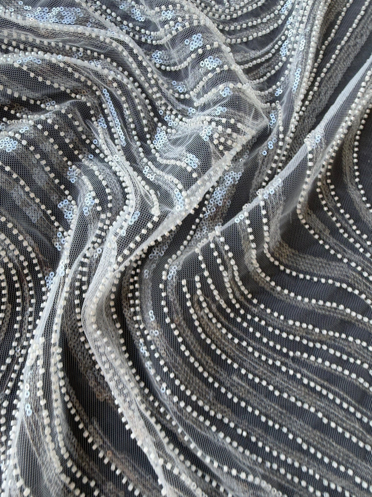 Ivory Embroidered Beaded Tulle - EB1028
