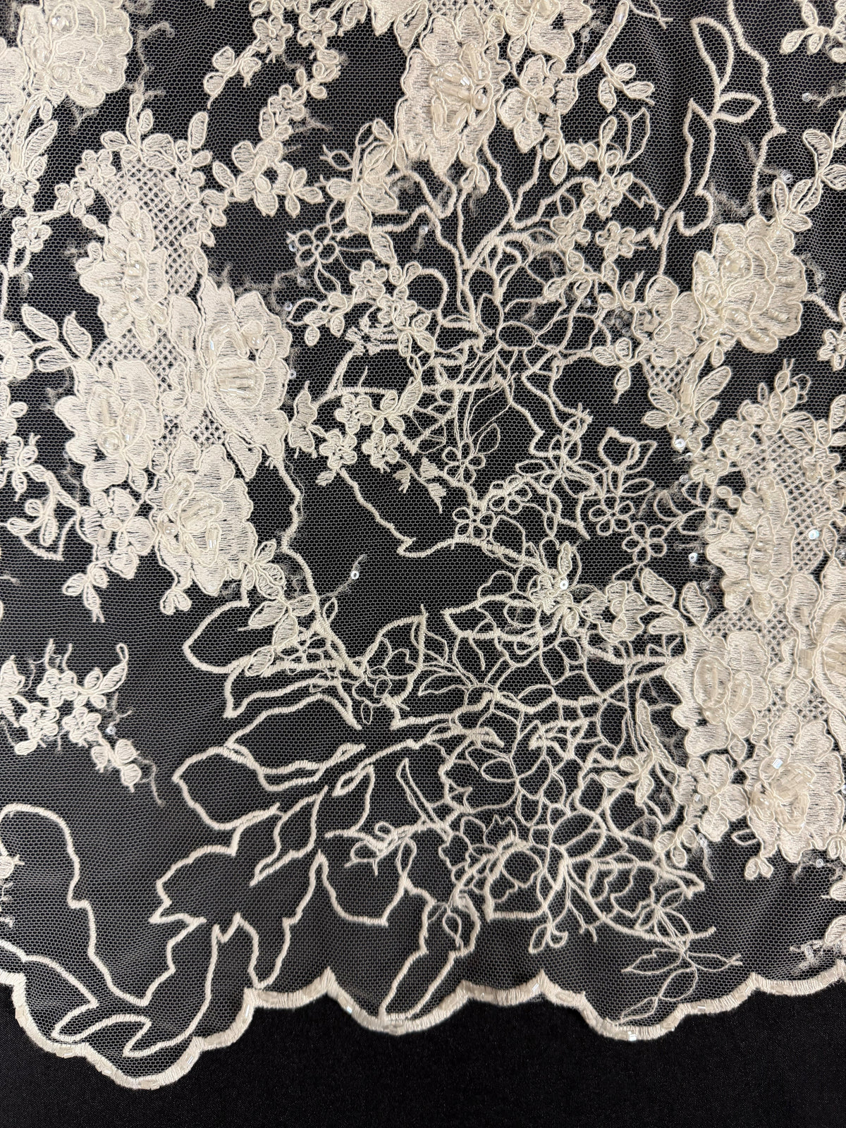 Ivory Embroidered Beaded Tulle - EB1042