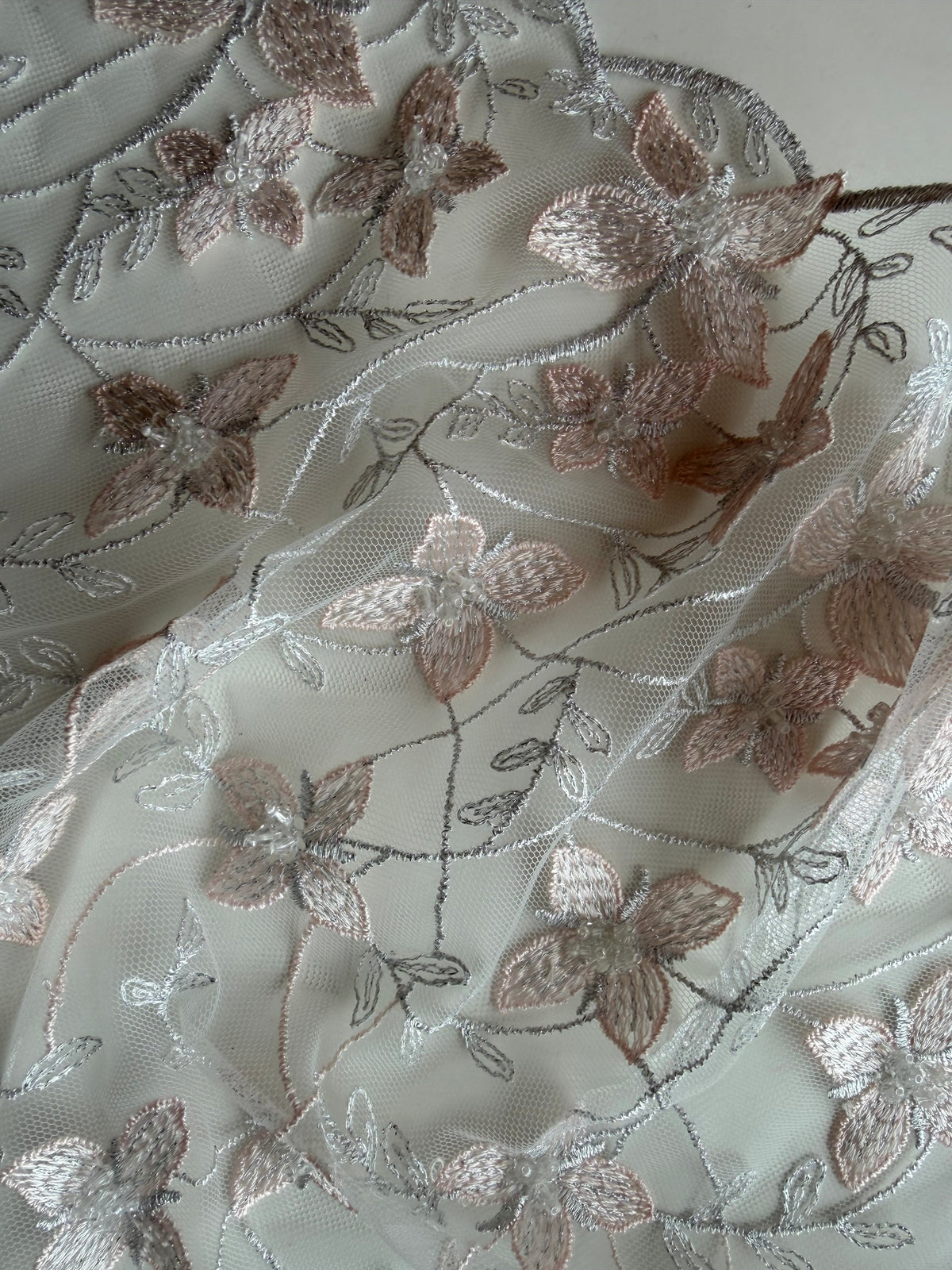 Light Rose Emb Beaded Tulle - EB1054