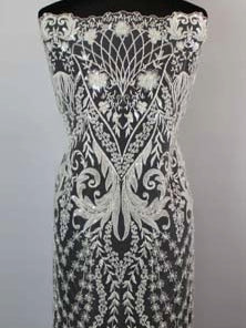 Ivory Emb Beaded Tulle - EB1062