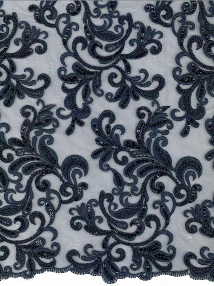 New Navy Emb Beaded Tulle - EB1069