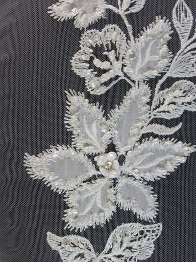 Ivory Emb Beaded Tulle - EB1072