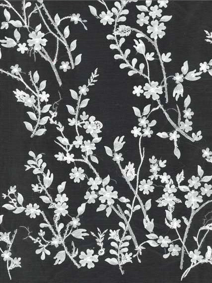 Ivory Emb Beaded Tulle - EB1073