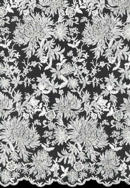 Ivory/Silver Emb Beaded Lazer Cut Tulle - EB1075