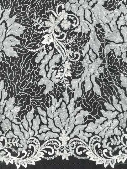 Ivory Emb Beaded Tulle - EB1076