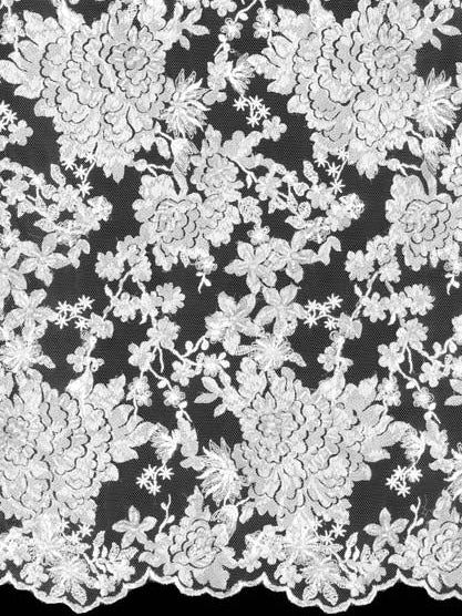 Ivory/Silver Emb Beaded Tulle - EB1077