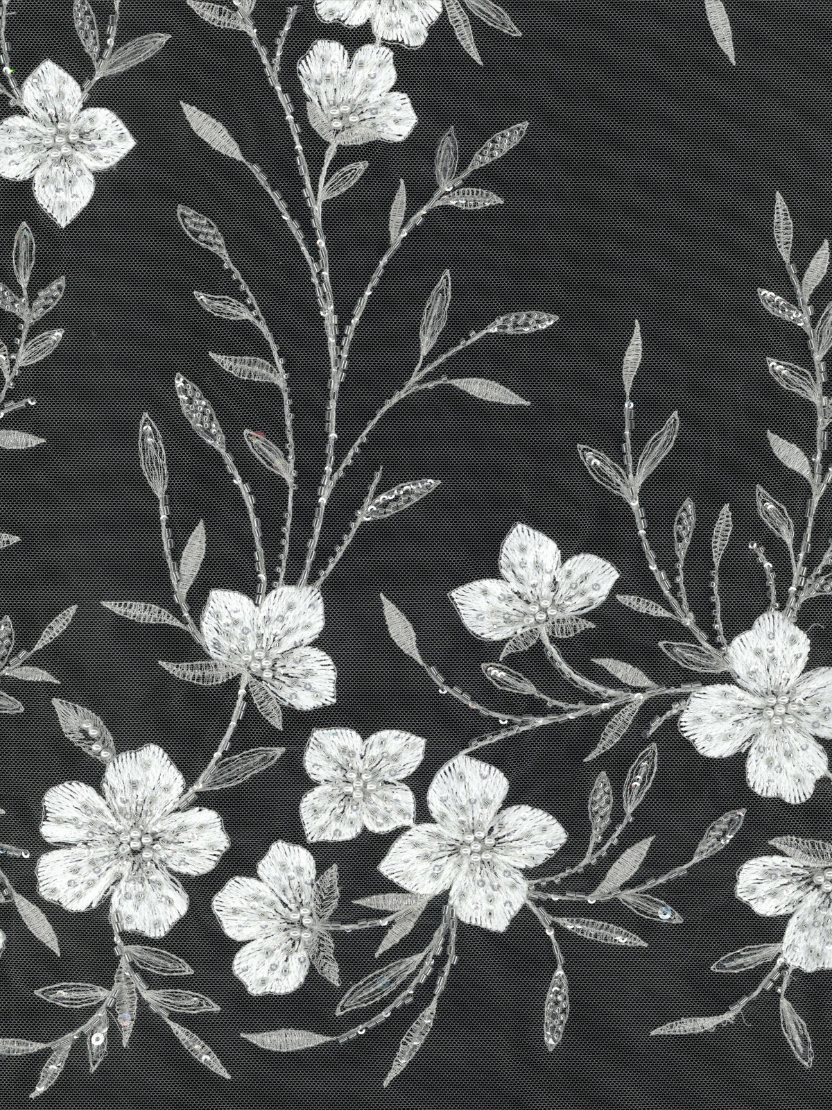 Ivory Emb Beaded Tulle - EB1080