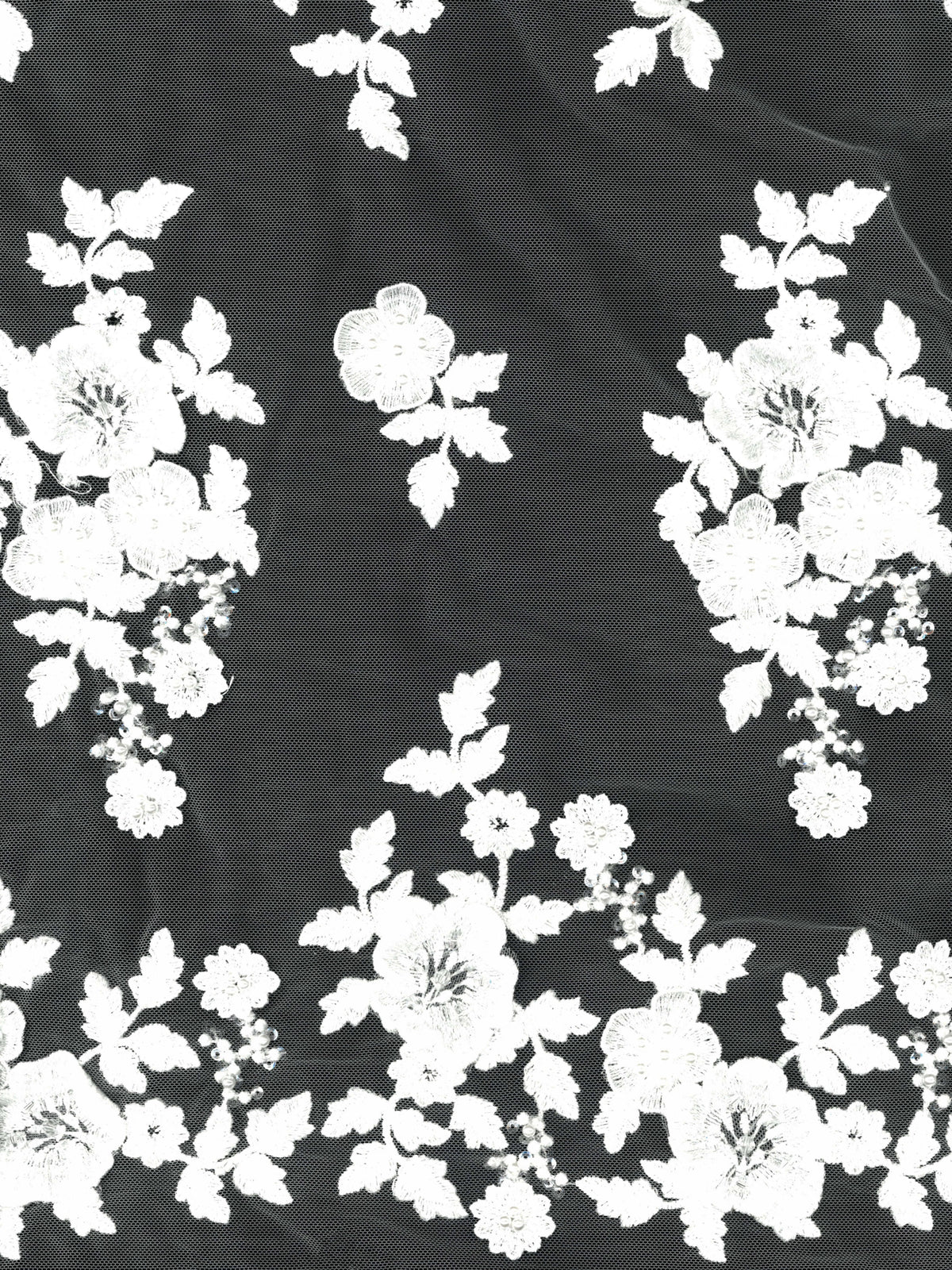 Ivory 3D Emb Beaded Tulle - EB1088