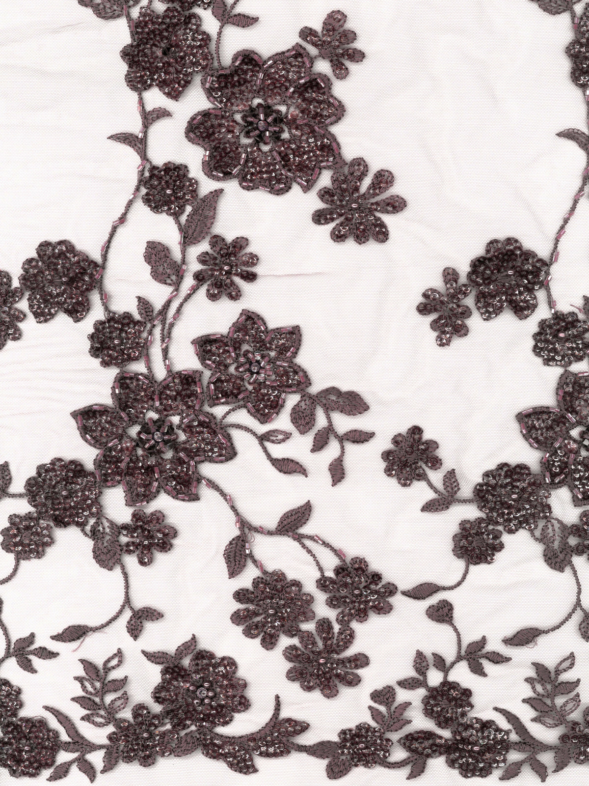 Red Bean Emb Beaded Tulle - EB1090