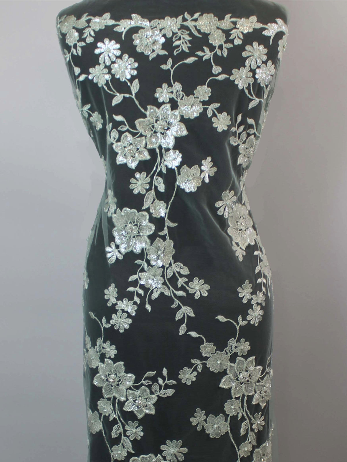 Light Green Emb Beaded Tulle - EB1090