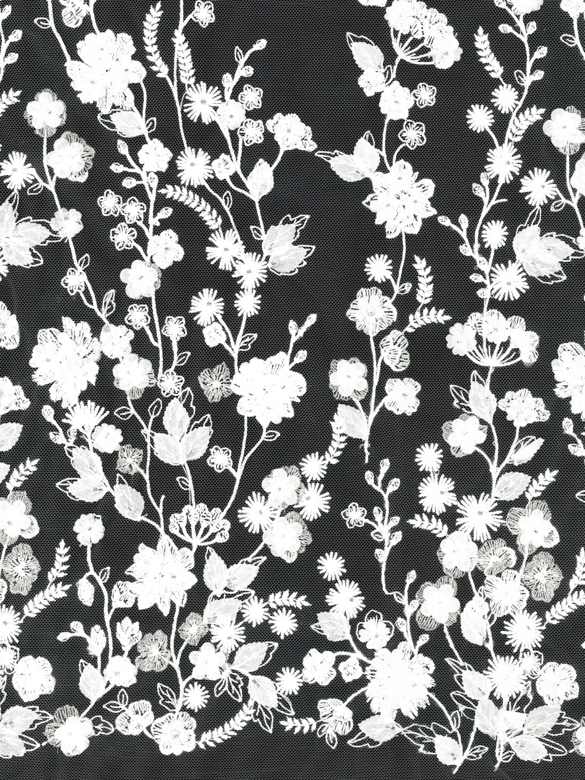 Ivory 3D Emb Beaded Tulle - EB1094