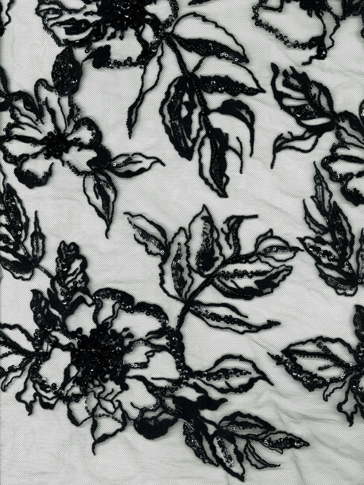 Black Emb Beaded Tulle - EB1100