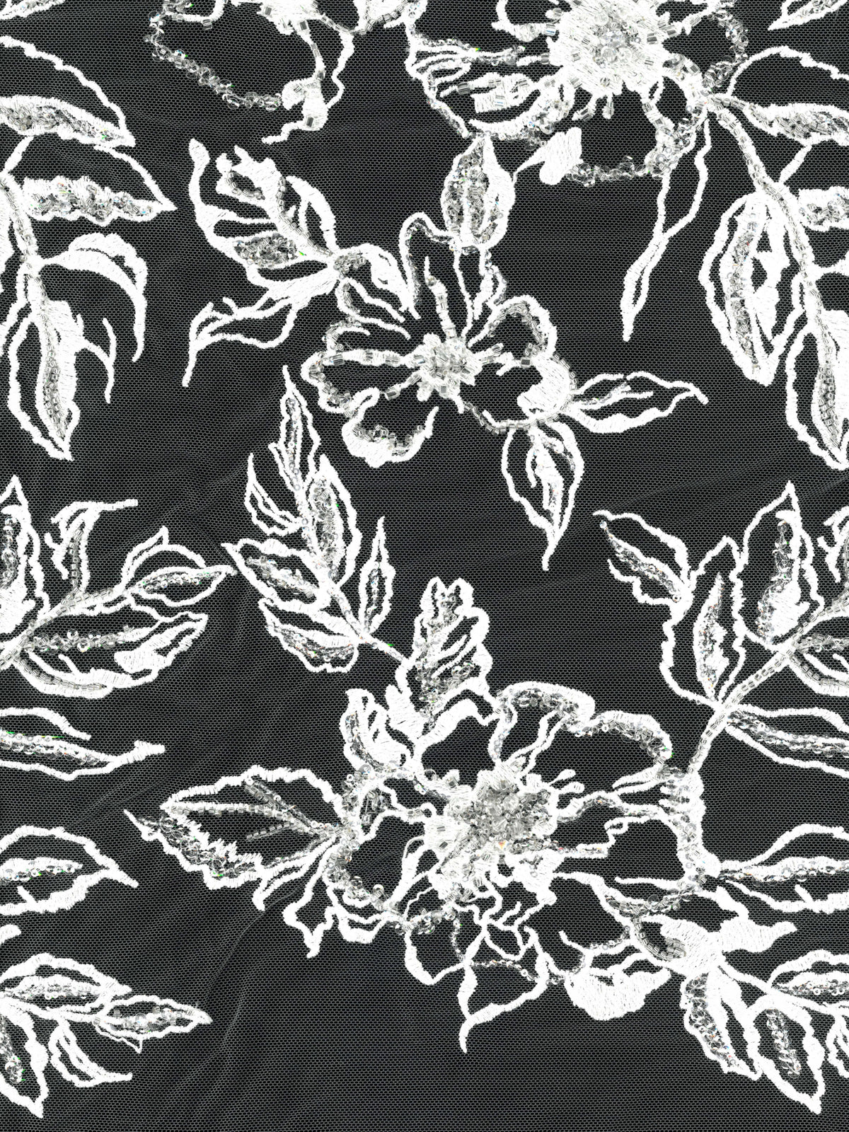 Ivory/Silver Emb Beaded Tulle - EB1100