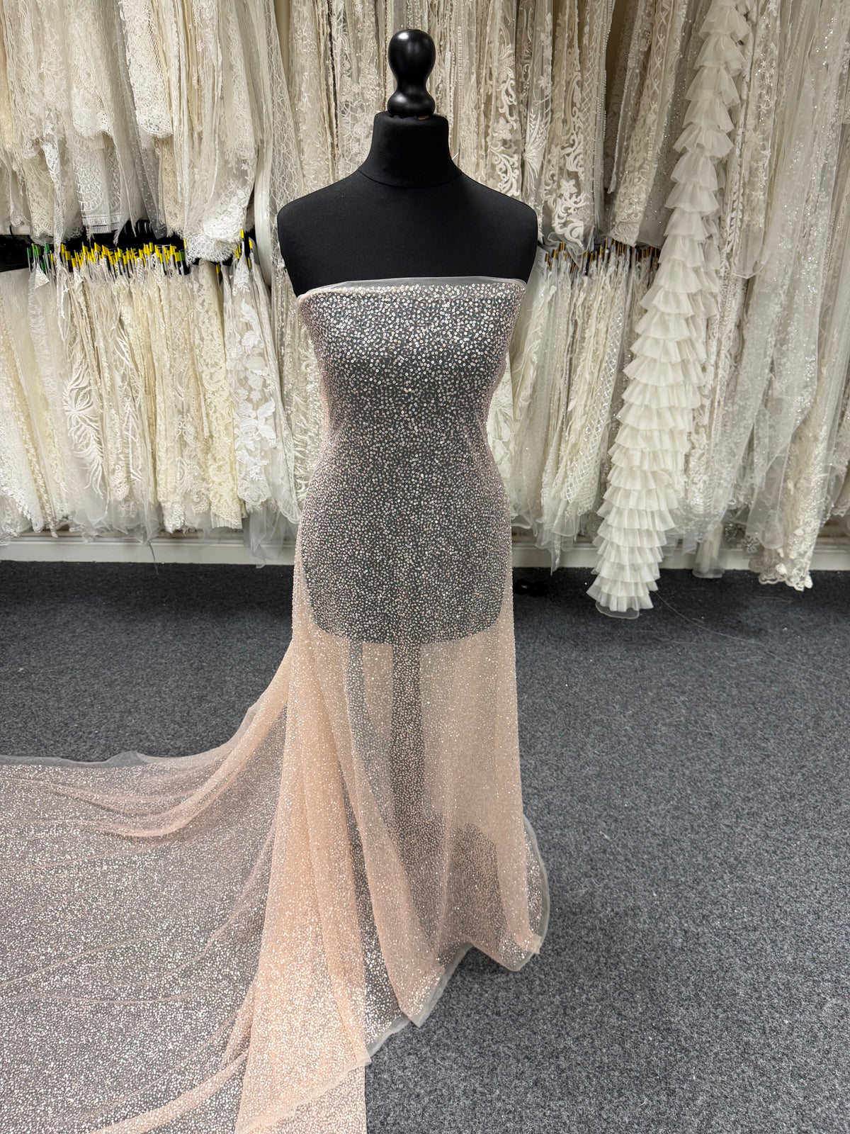 Dusky Rose Embroidered Beaded Tulle - EB1103