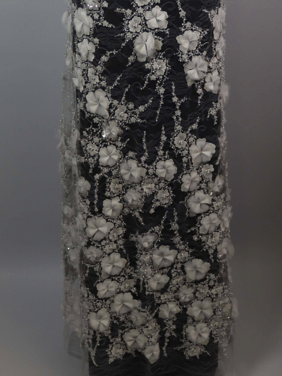 Ivory 3D Emb Beaded Tulle - EB1106