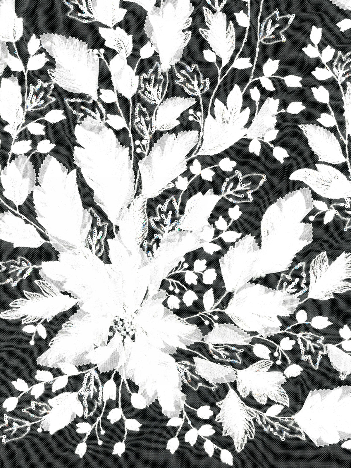 Ivory 3D Embroidered Beaded Tulle - EB1107