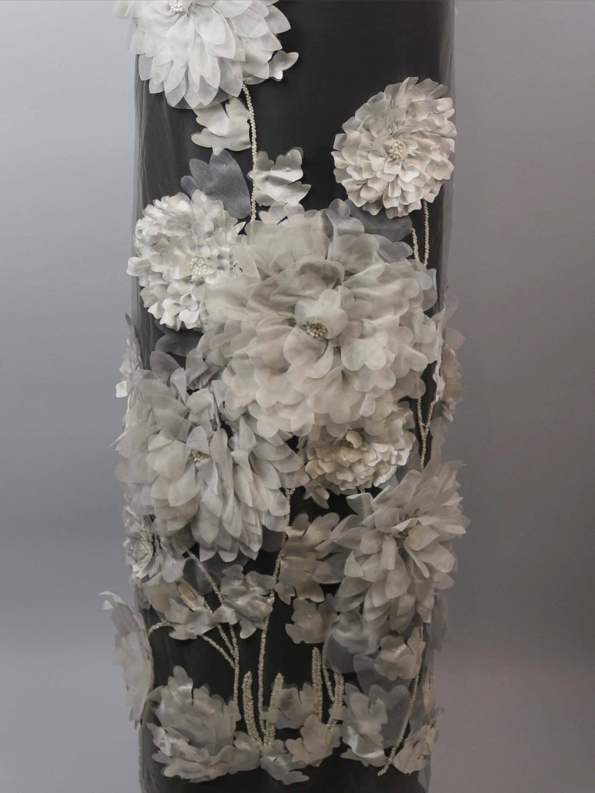 Ivory 3D Emb Beaded Tulle - EB1109