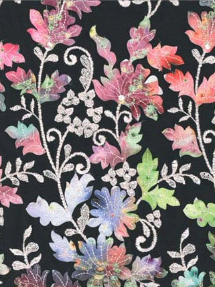 Ivory/Multi Embroidered Sequin Tulle - EB3007