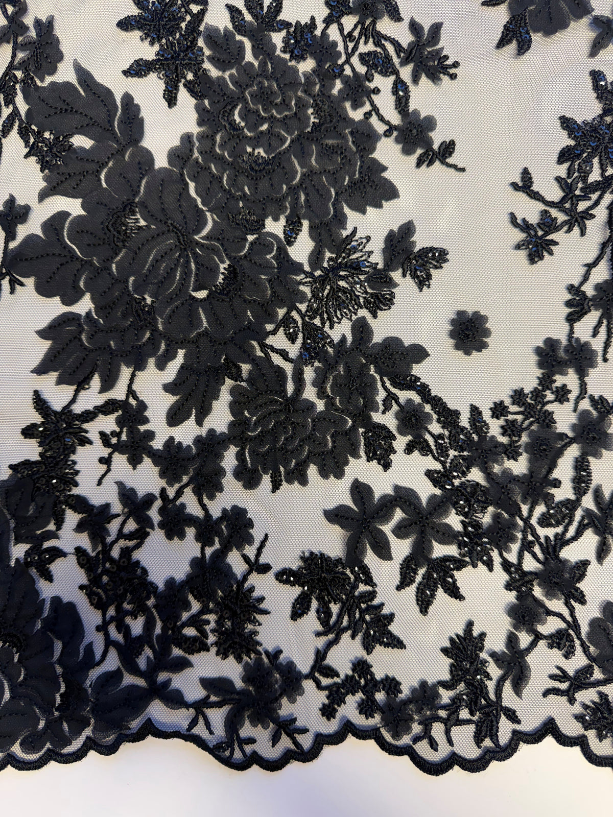 Black Sequin Floral Lace - EB3018