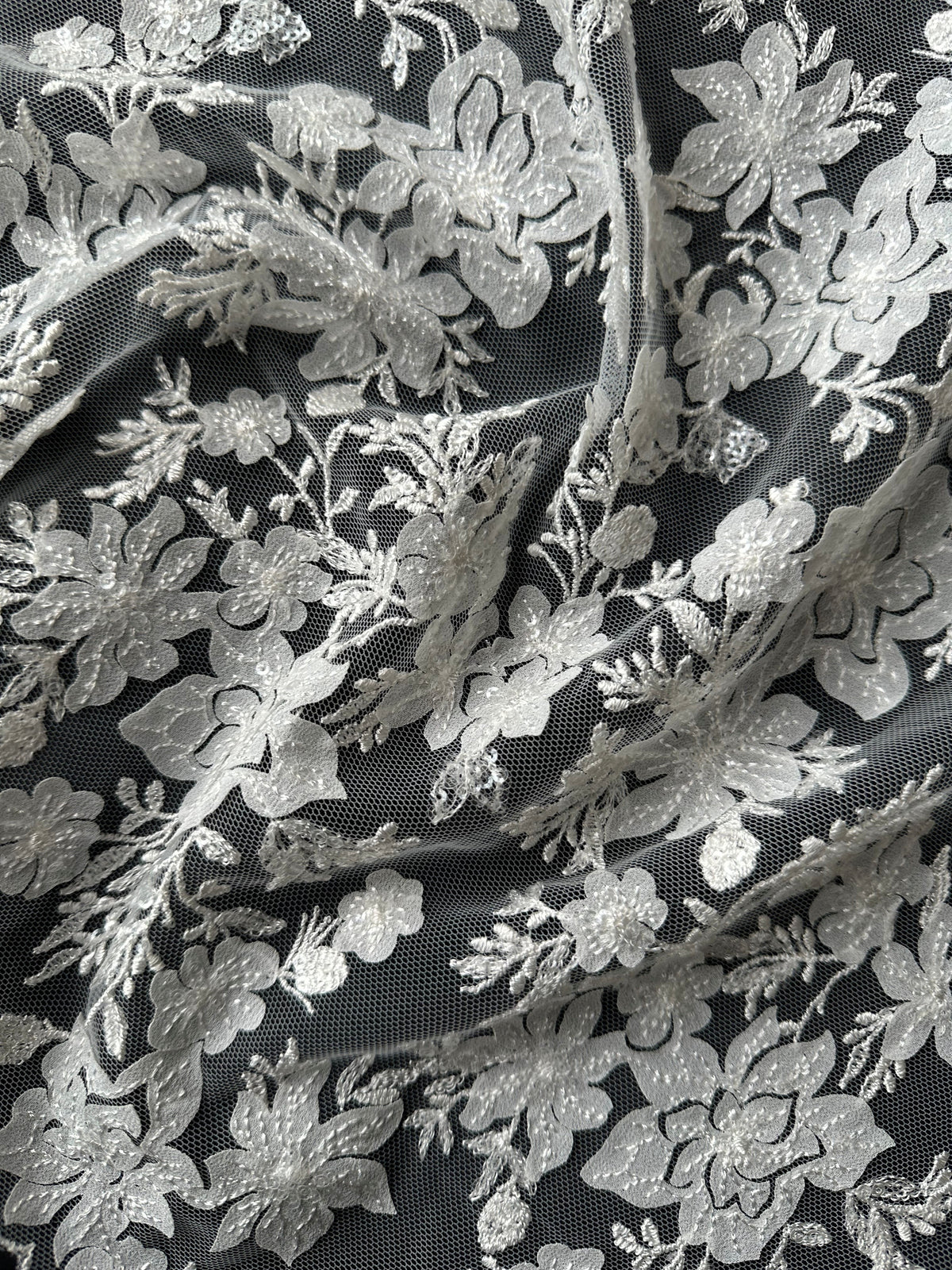 Ivory Sequinned Embroidered Lace - EB3053