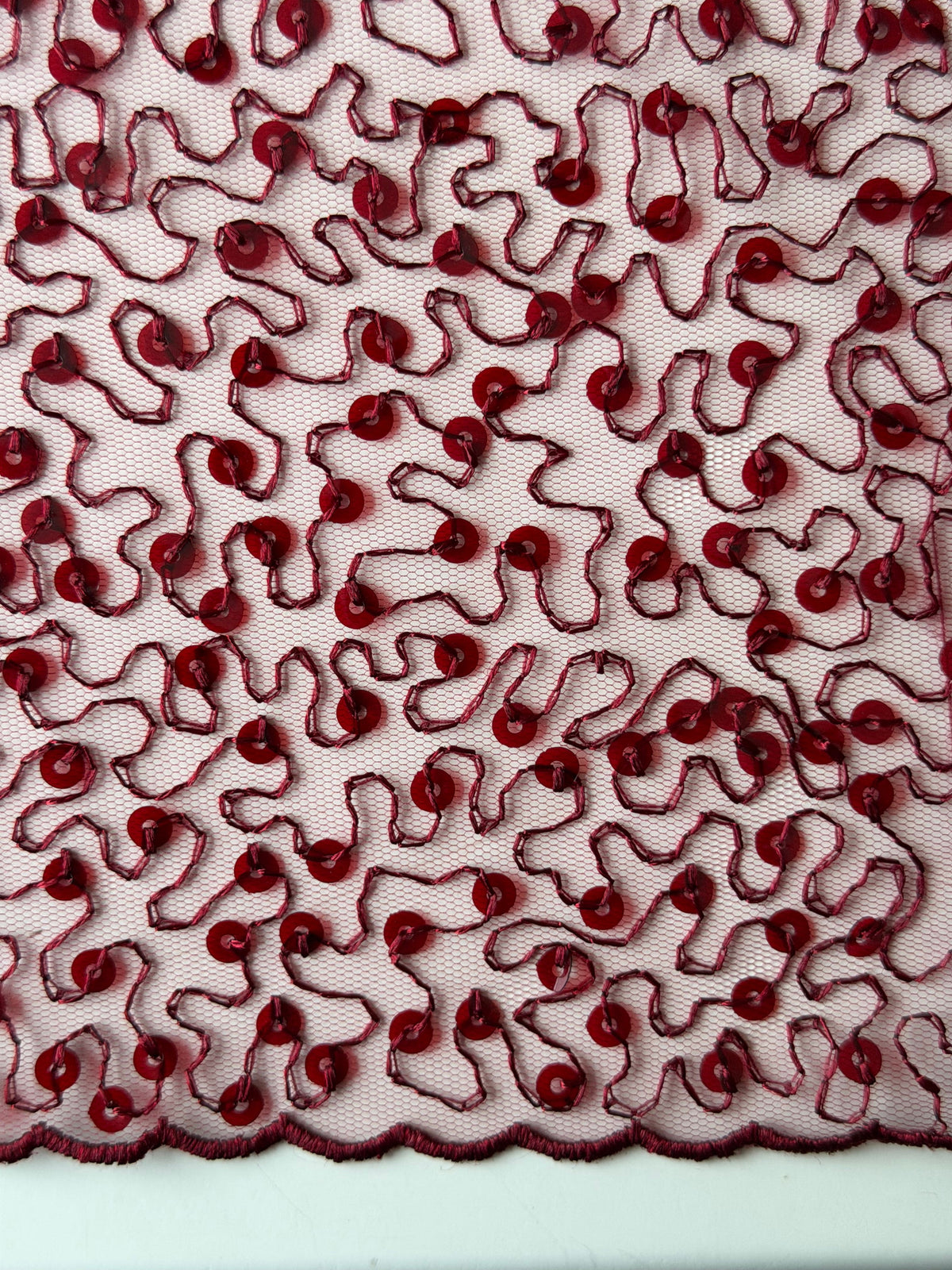 Wine Embroidered Sequin Tulle – EB3001