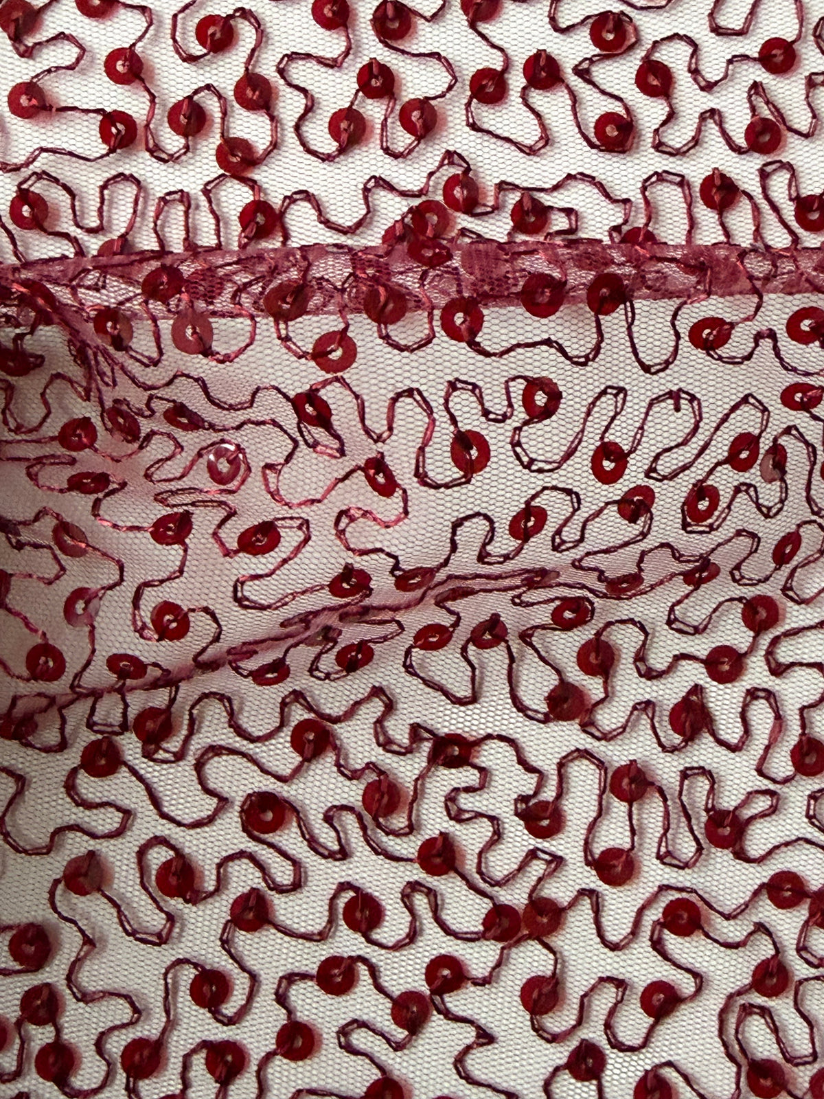 Wine Embroidered Sequin Tulle – EB3001