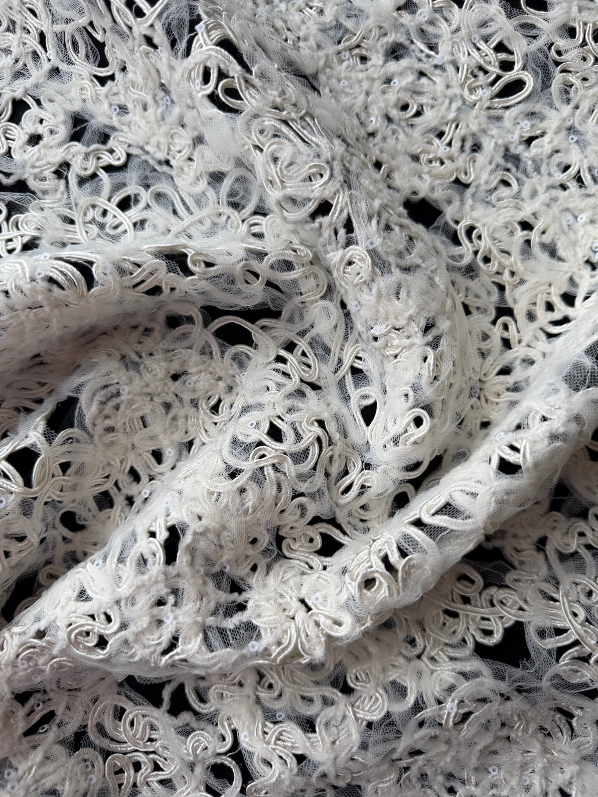 Ivory Sequin Abstract Lace - P870