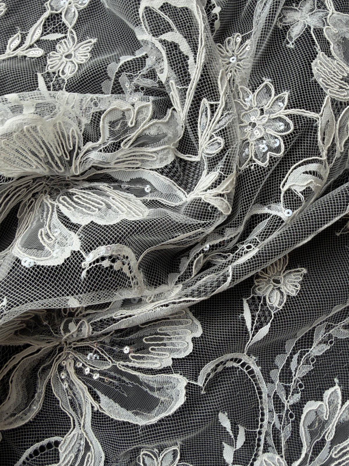 Ivory Corded and Sequin Embellished Lace - Ladina