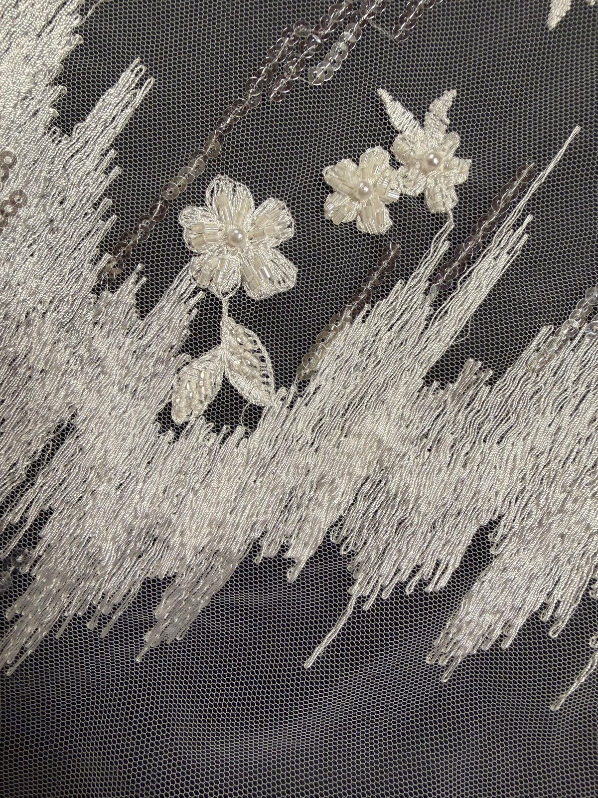 Ivory Embroidered Beaded Tulle - EB1019